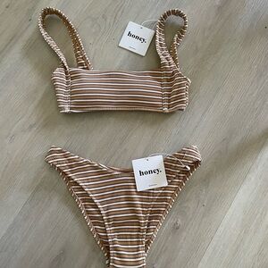 Honey Swim Brown and White Striped Bikini Set - New with tags